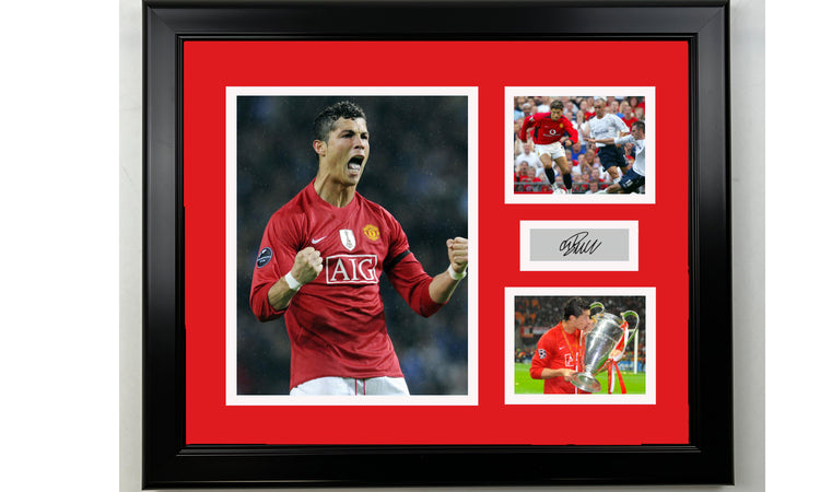 Framed Cristiano Ronaldo Manchester United Facsimile Laser Engraved Signature 14x11 3 Photo Collage