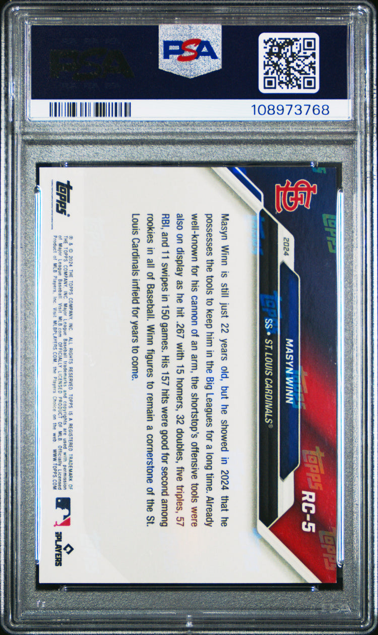 Graded 2024 Topps Now Masyn Winn #RC5 Rookie Cup Team Set Pearl Rookie RC Baseball Card PSA 10 Gem Mint
