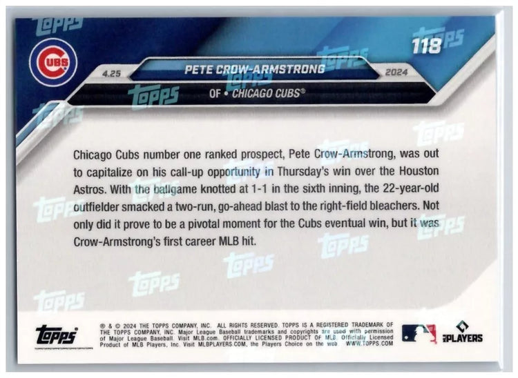 2024 Topps Now Pete Crow-Armstrong #118 Rookie RC Baseball Card
