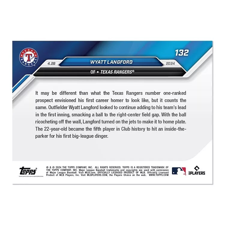 2024 Topps Now Wyatt Langford #132 Rookie RC Baseball Card