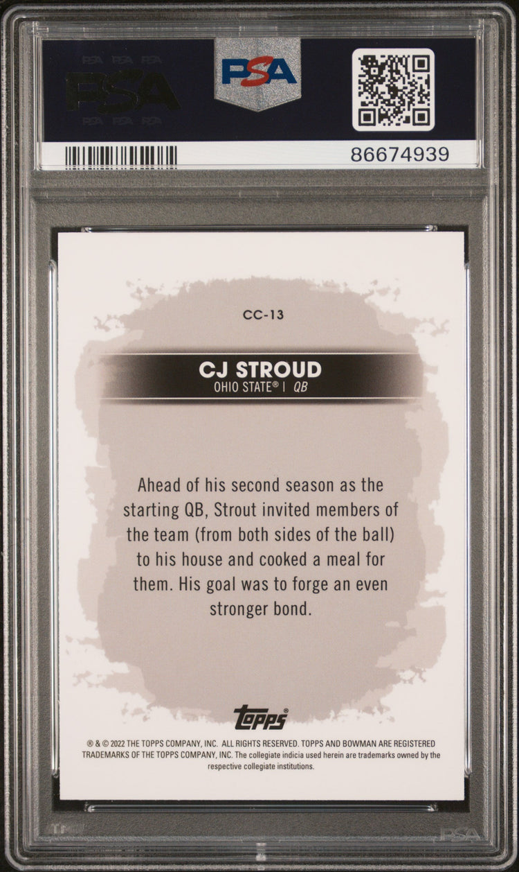 Graded 2022 Topps Bowman Best University CJ Stroud #CC13 Campus Captains Rookie RC Football Card PSA 10 Gem Mint