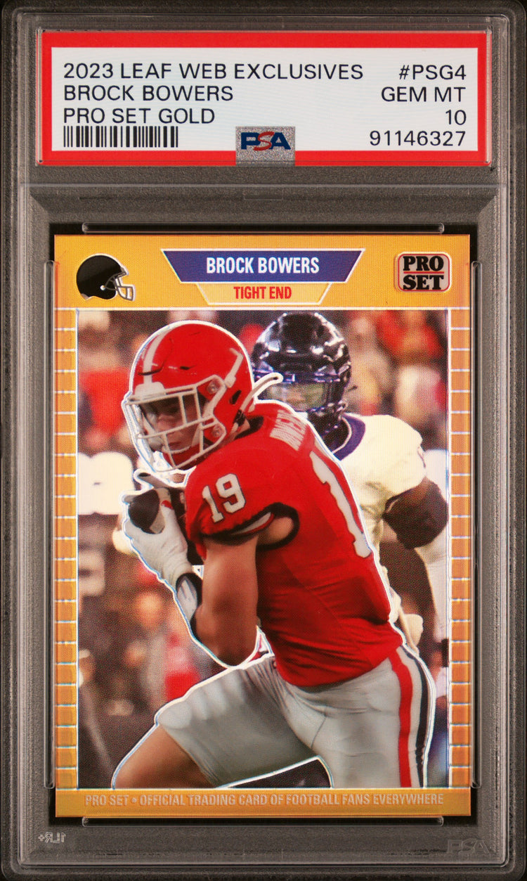 Graded 2023 Leaf Web Exclusives Brock Bowers #PSG4 Pro Set Gold #/199 Rookie RC Football Card PSA 10 Gem Mint