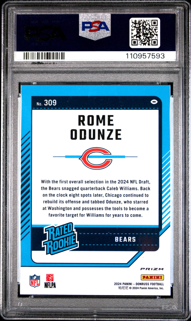 Graded 2024 Panini Donruss Rome Odunze #PINK Rookie RC Football Card PSA 10 Gem Mint