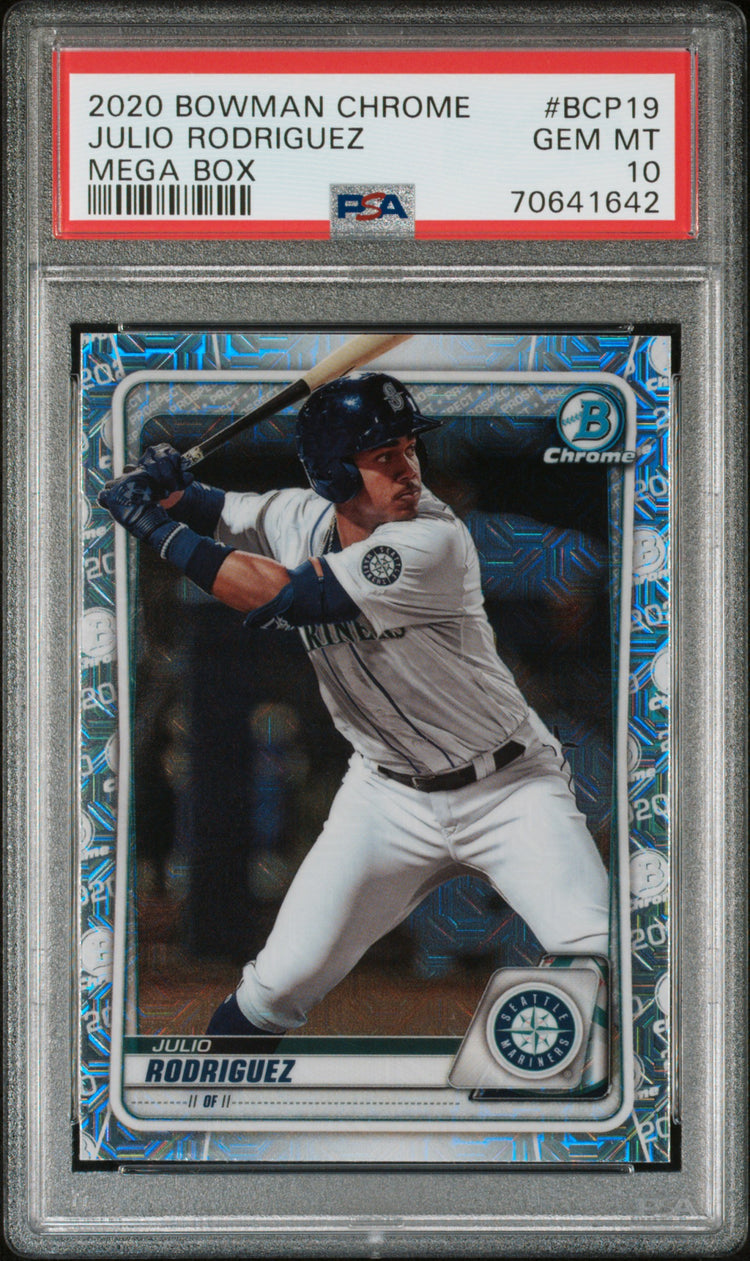 Graded 2020 Topps Bowman Chrome Julio Rodriguez #BCP19 Mega Box Rookie RC Baseball Card PSA 10 Gem Mint