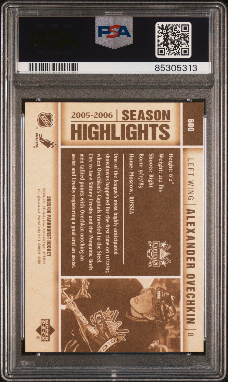 Graded 2005 Upper Deck Parkhurst Alex Ovechkin #600 Rookie RC Hockey Card PSA 10 Gem Mint