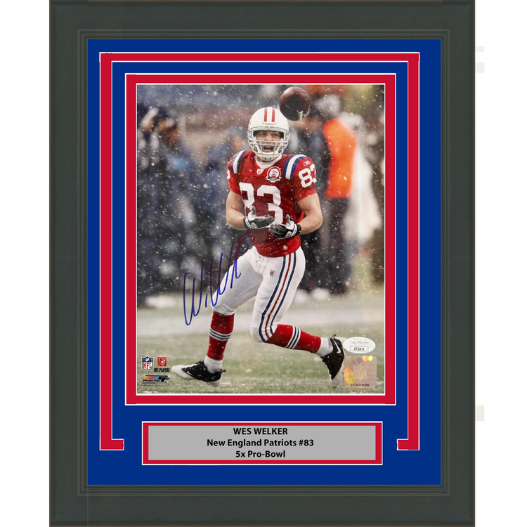 Framed Autographed/Signed Wes Welker New England Patriots 8x10 Football Photo JSA COA #2