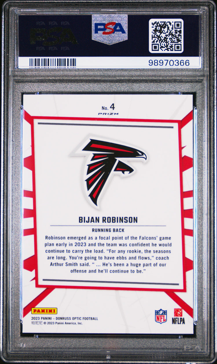 Graded 2023 Panini Donruss Optic Bijan Robinson #4 My House Rookie RC Football Card PSA 10 Gem Mint
