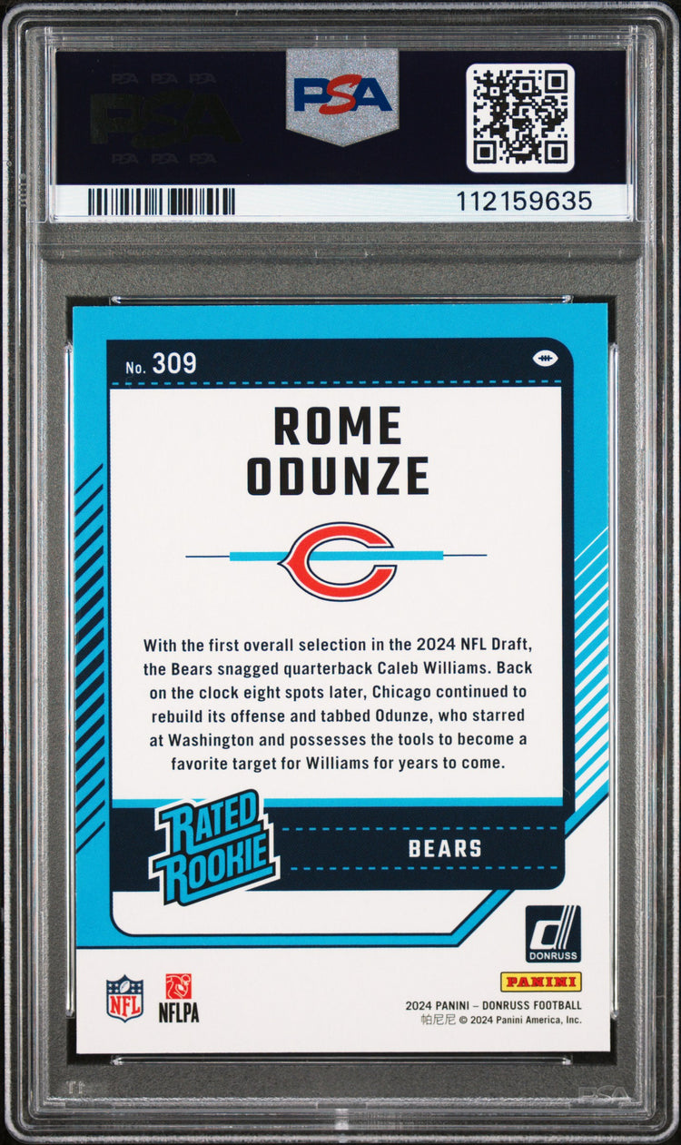 Graded 2024 Panini Donruss Rome Odunze #BEAR Rookie RC Football Card PSA 10 Gem Mint