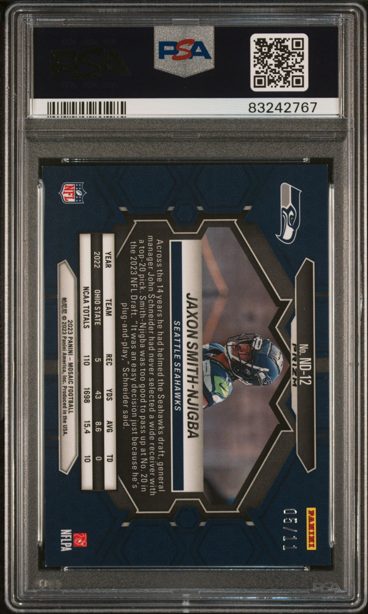 Graded 2023 Panini Mosaic Jaxon Smith-Njigba #ND12 Green Swirl Rookie RC Football Card PSA 10 Gem Mint