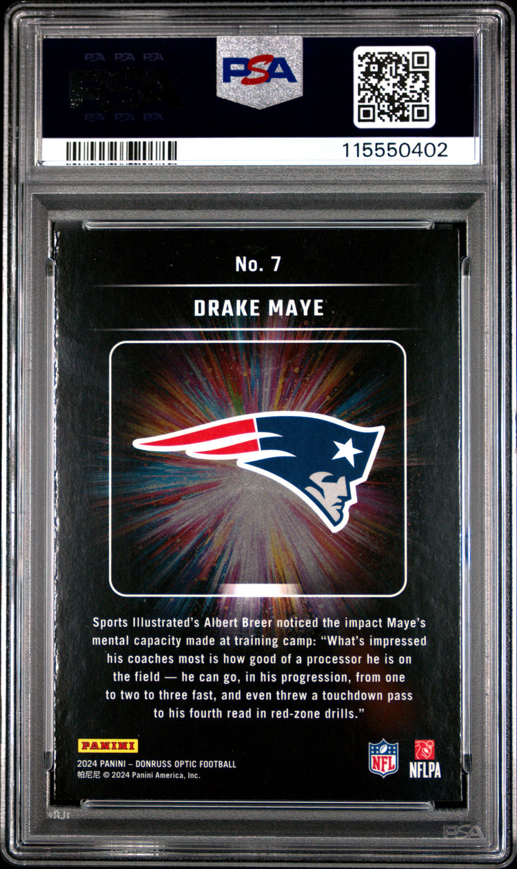 Graded 2024 Panini Donruss Optic Drake Maye #7 Light It Up Rookie RC Football Card PSA 10 Gem Mint