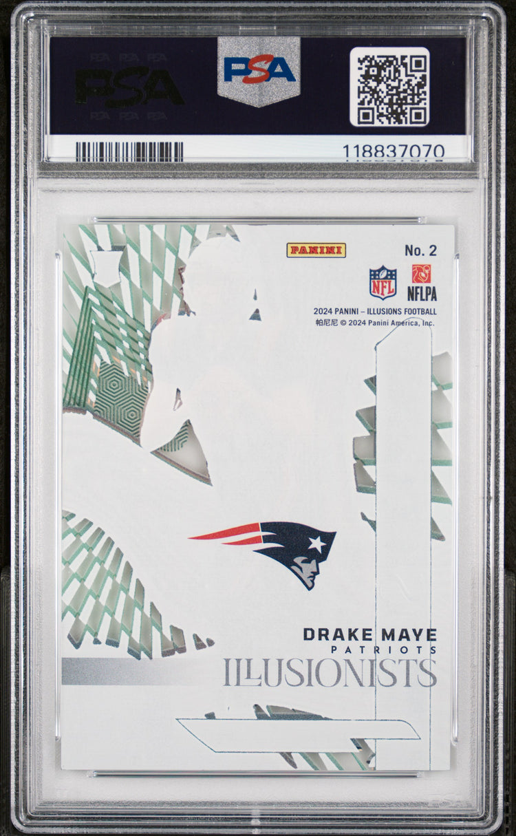 Graded 2024 Panini Illusions Drake Maye #2 Illusionists Emerald Rookie RC Football Card PSA 10 Gem Mint
