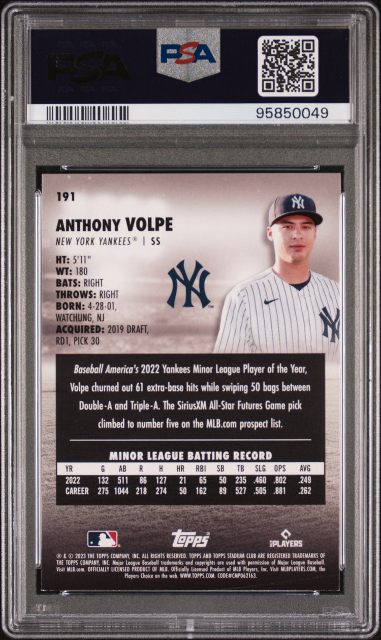 Graded 2023 Topps Stadium Club Anthony Volpe #191 Rookie RC Baseball Card PSA 8 Near Mint