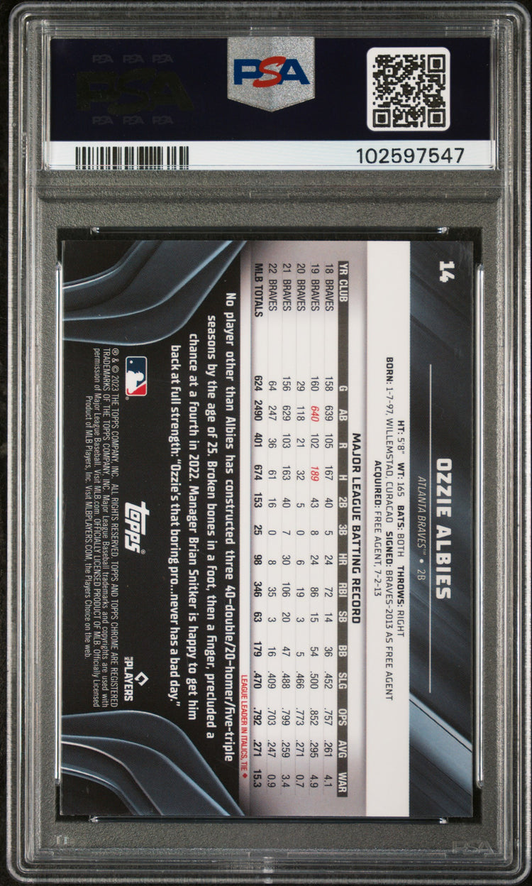 Graded 2023 Topps Chrome Black Ozzie Albies #14 Baseball Card PSA 9 Mint