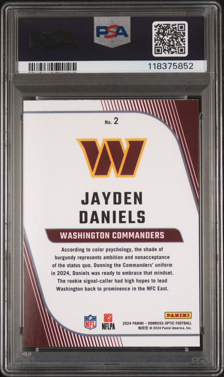 Graded 2024 Panini Donruss Optic Jayden Daniels #2 Primary Colors Rookie RC Football Card PSA 10 Gem Mint