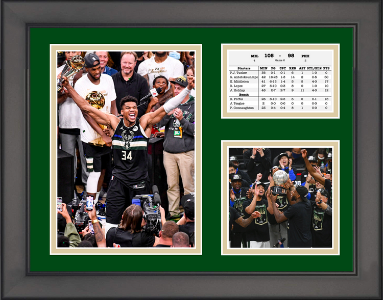 Framed Milwaukee Bucks 14x11 2021 NBA Champions Collage Photo Professionally Matted