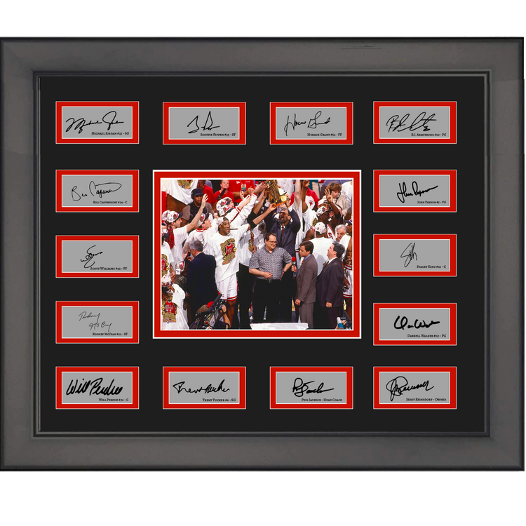 Framed 1992 Chicago Bulls NBA Champions Team Facsimile Laser Engraved Signature Auto Collage 20x25 Basketball Photo