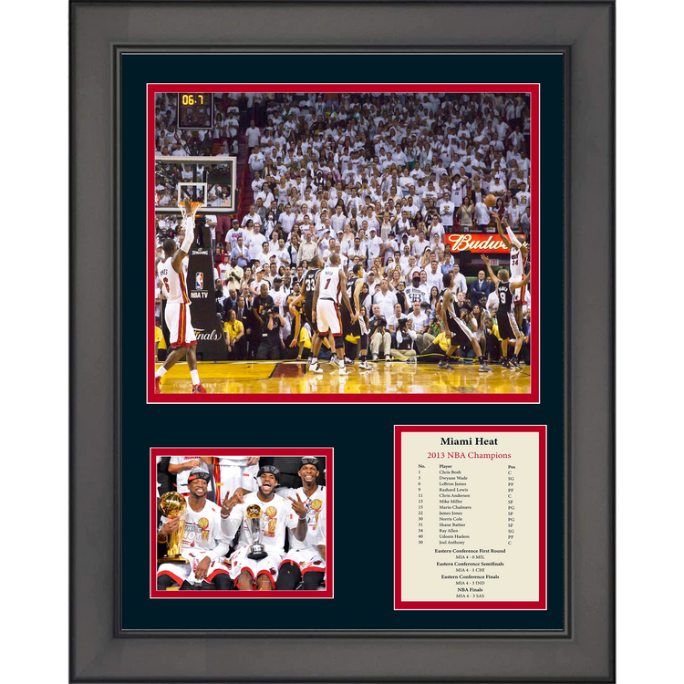 Framed Miami Heat 2013 NBA Champions LeBron James MVP Basketball 11"x14" Three Photo Collage