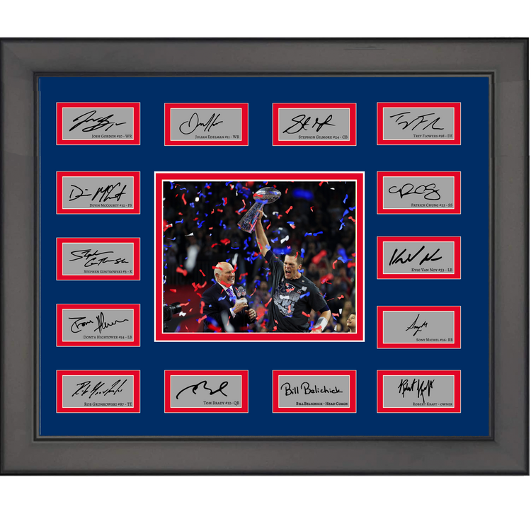 Framed 2017 New England Patriots NFL Super Bowl LI Champions Team Facsimile Laser Engraved Signature Auto Collage 20x25 Football Photo