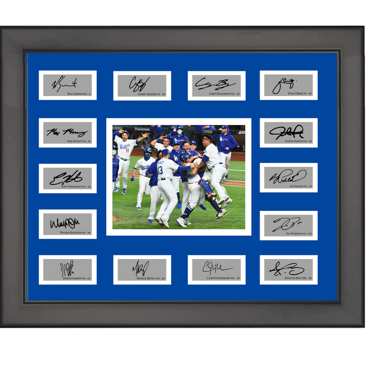 Framed 2020 Los Angeles Dodgers MLB World Series Champions Team Facsimile Laser Engraved Signature Auto Collage 20x25 Baseball Photo