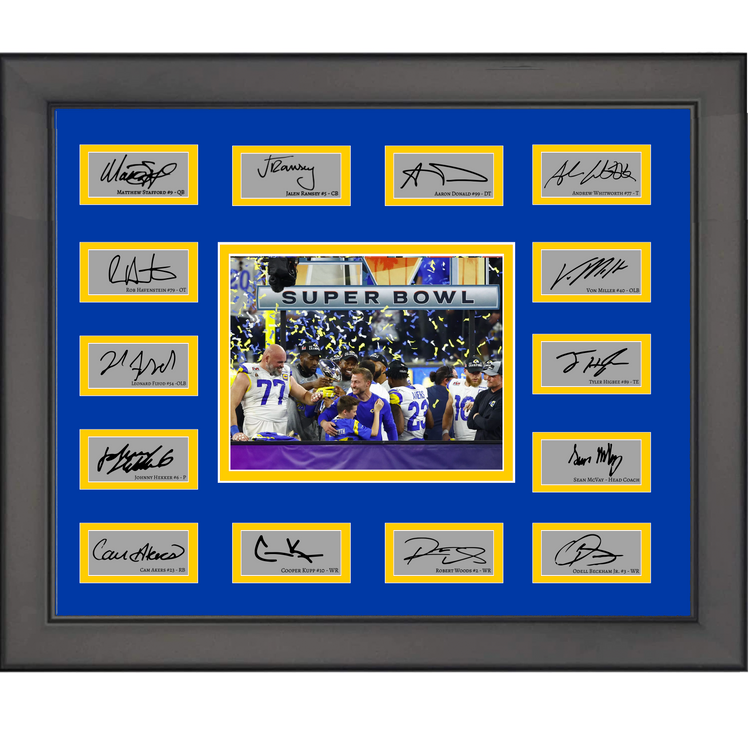Framed 2021 Los Angeles Rams NFL Super Bowl Champions Team Facsimile Laser Engraved Signature Auto Collage 20x25 Football Photo