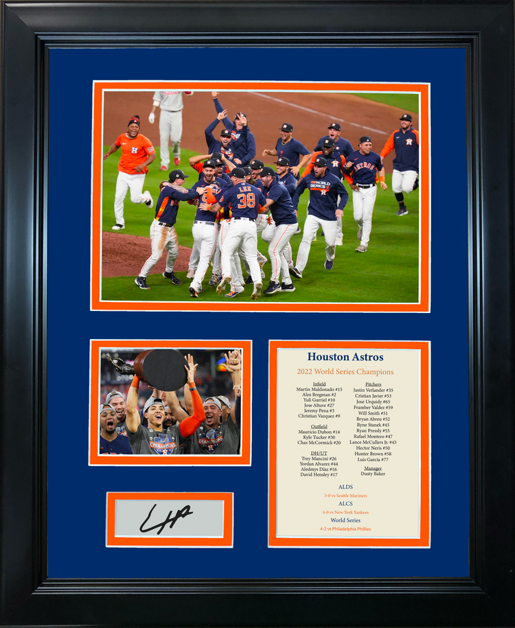 Framed Houston Astros 2022 World Series Champions Facsimile Laser Engraved Jeremy Pena MVP Signature Auto 11"x14" Baseball Photo Sig Collage