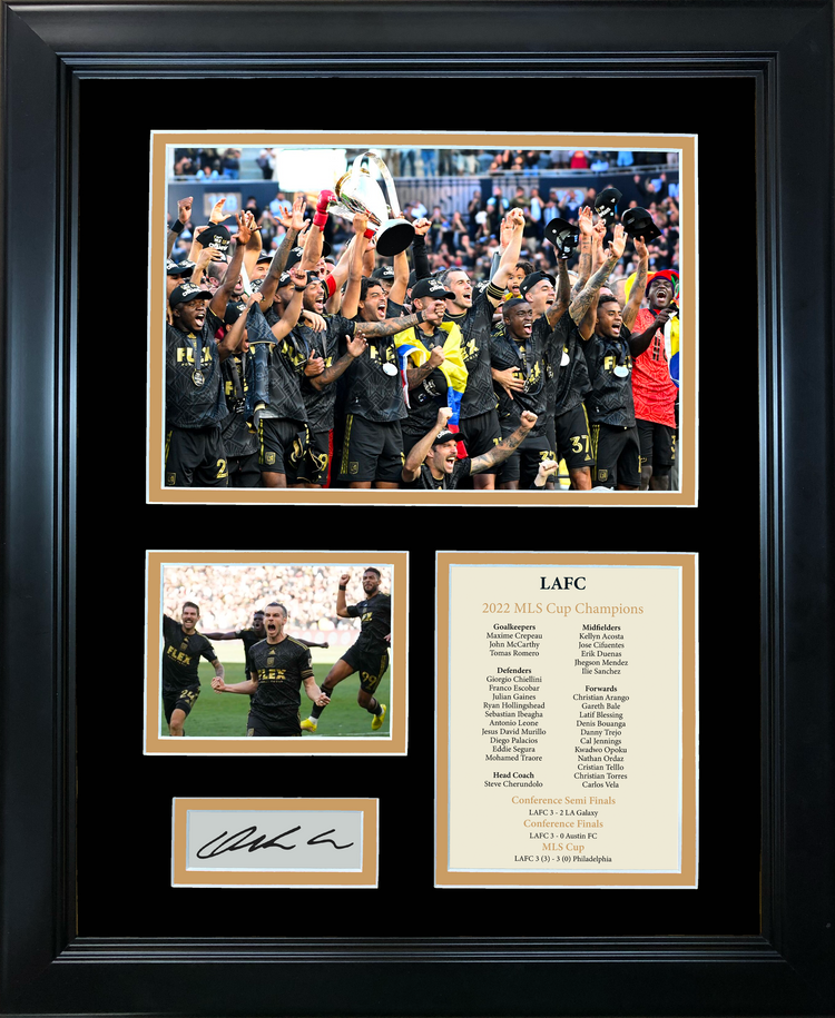 Framed LAFC 2022 MLC Cup Champions Facsimile Laser Engraved Carlos Vela Captain Signature Auto 11"x14" Soccer Futbol Photo Sig Collage