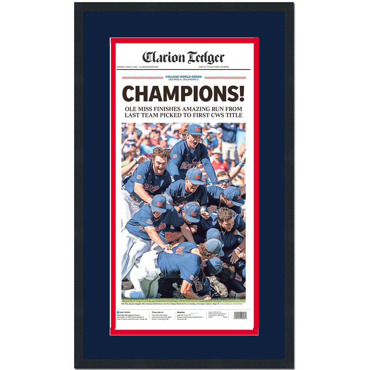 Framed Clarion Ledger Ole Miss 2022 NCAA College Baseball World Series National Champions 14x24 Newspaper Cover Photo Professionally Matted