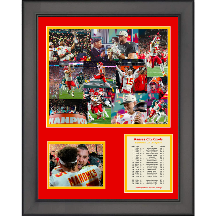 Framed Kansas City Chiefs Super Bowl LVII Champions Football 11"x14" Three Photo Collage