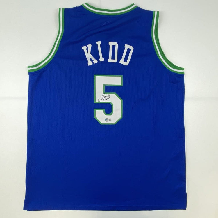 Autographed/Signed Jason Kidd Dallas Retro Blue Basketball Jersey Beckett BAS COA