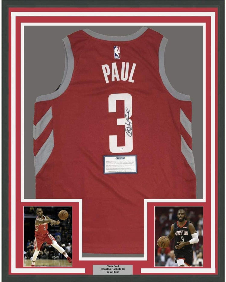 Framed Autographed/Signed Chris Paul 35x39 Houston Rockets Red Basketball Jersey Steiner Sports COA
