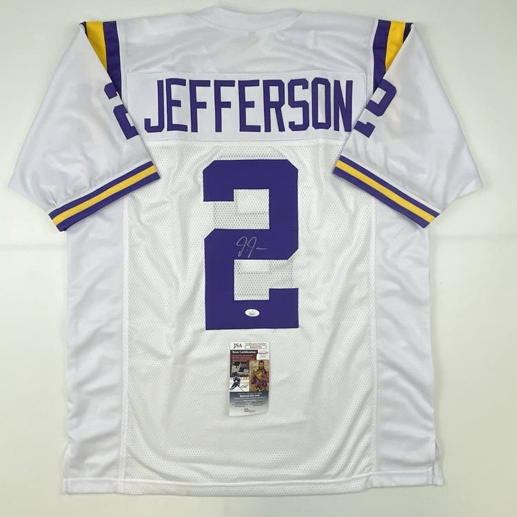 Autographed/Signed Justin Jefferson LSU White College Football Jersey JSA COA