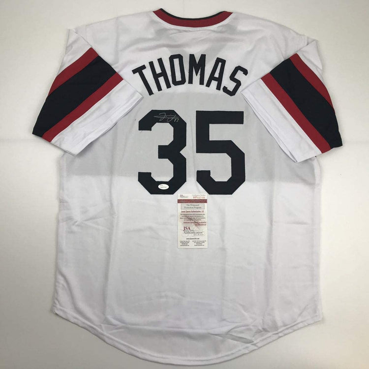 Autographed/Signed Frank Thomas Chicago Retro White Baseball Jersey JSA COA