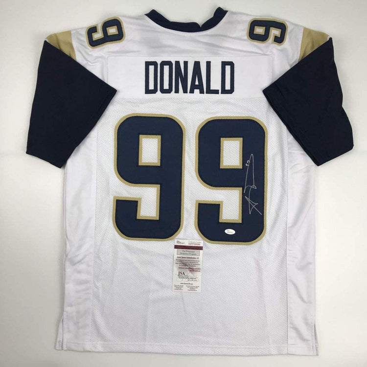 Autographed/Signed Aaron Donald Los Angeles White Football Jersey JSA COA