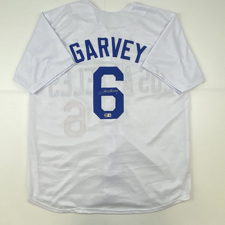 Autographed/Signed Steve Garvey Los Angeles LA White Baseball Jersey Beckett BAS COA
