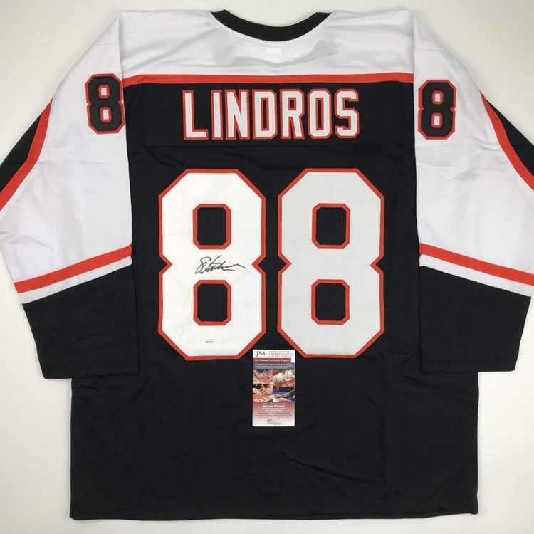 Autographed/Signed Eric Lindros Philadelphia Black Hockey Jersey JSA COA