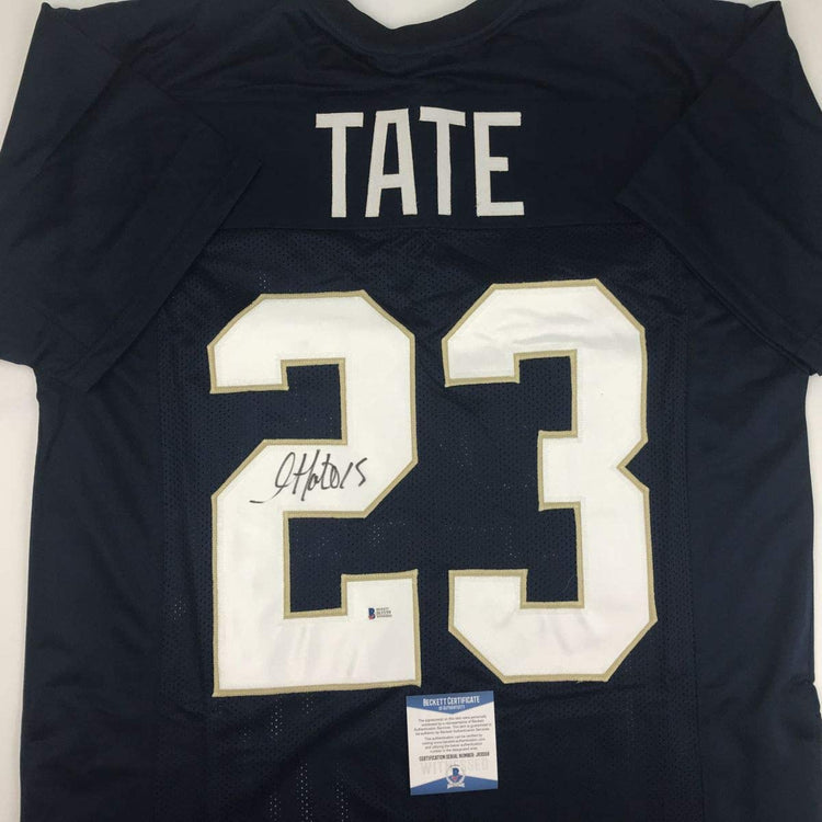 Autographed/Signed Golden Tate Notre Dame Blue College Football Jersey Beckett COA