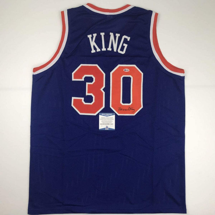 Autographed/Signed Bernard King New York Blue Basketball Jersey Beckett BAS COA