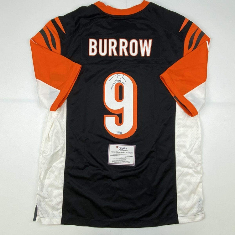 Autographed/Signed Joe Burrow Cincinnati Bengals Black Authentic Nike Game Football Jersey Fanatics COA