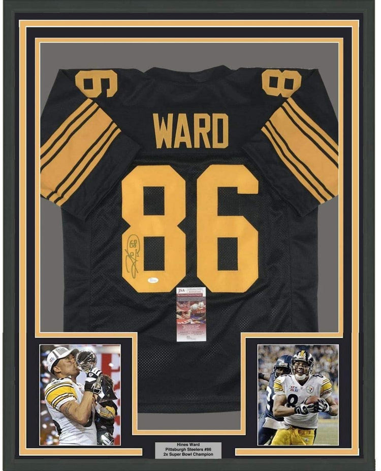 Framed Autographed/Signed Hines Ward 35x39 Pittsburgh Color Rush Football Jersey JSA COA