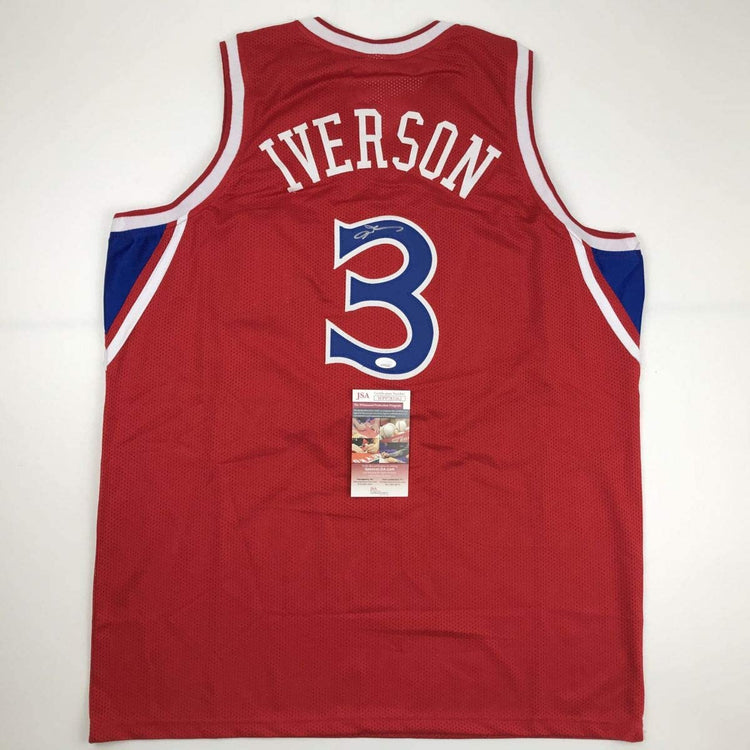 Autographed/Signed Allen Iverson Philadelphia Red Basketball Jersey JSA COA