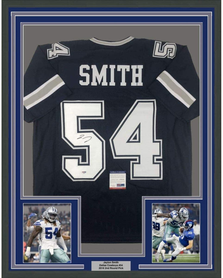 Framed Autographed/Signed Jaylon Smith 35x39 Dallas Dark Blue Football Jersey PSA/DNA COA