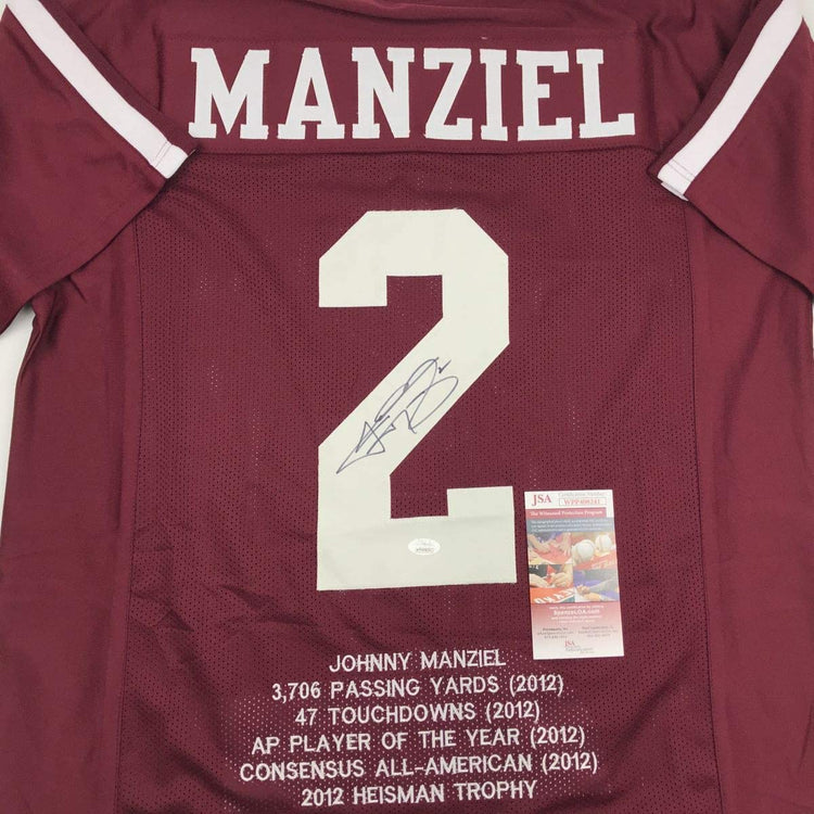 Autographed/Signed Johnny Manziel Texas A&M Maroon Stat College Football Jersey JSA COA