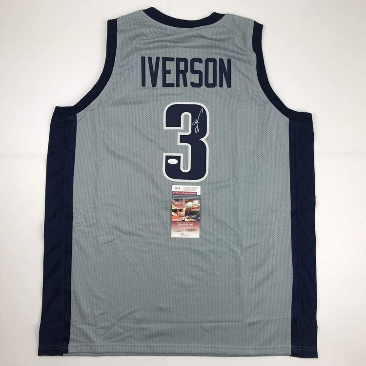 Autographed/Signed Allen Iverson Georgetown Grey College Basketball Jersey JSA COA
