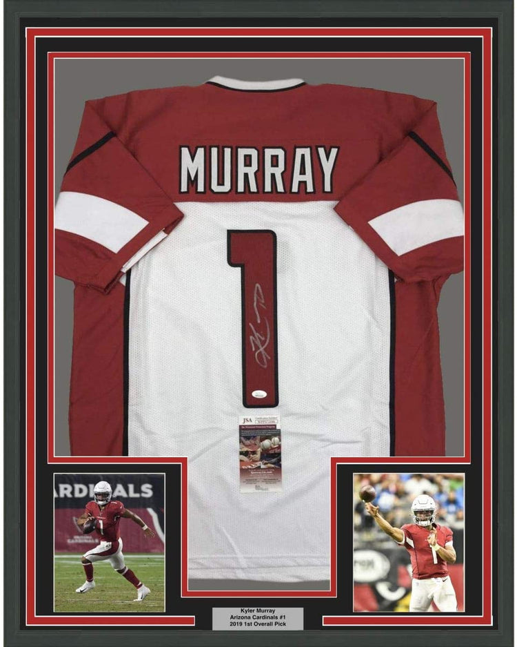 Framed Autographed/Signed Kyler Murray 35x39 Arizona White Football Jersey JSA COA
