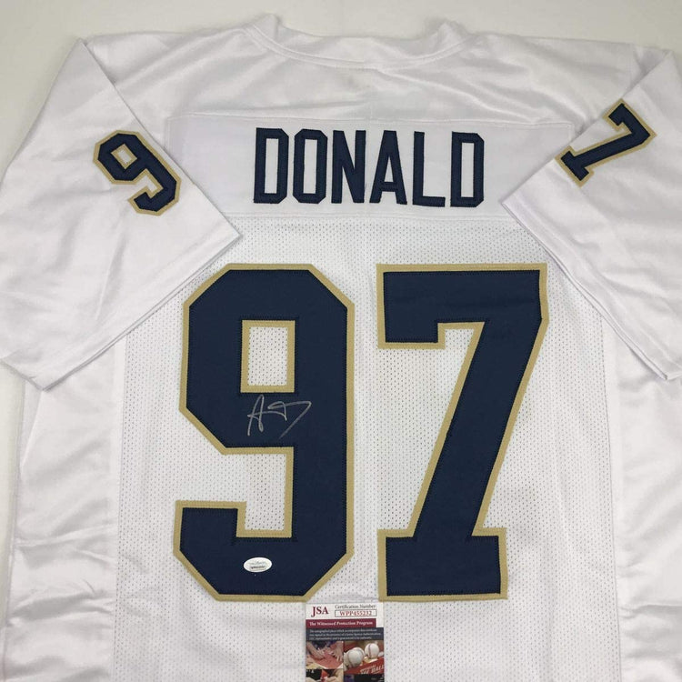 Autographed/Signed Aaron Donald Pittsburgh White College Football Jersey JSA COA