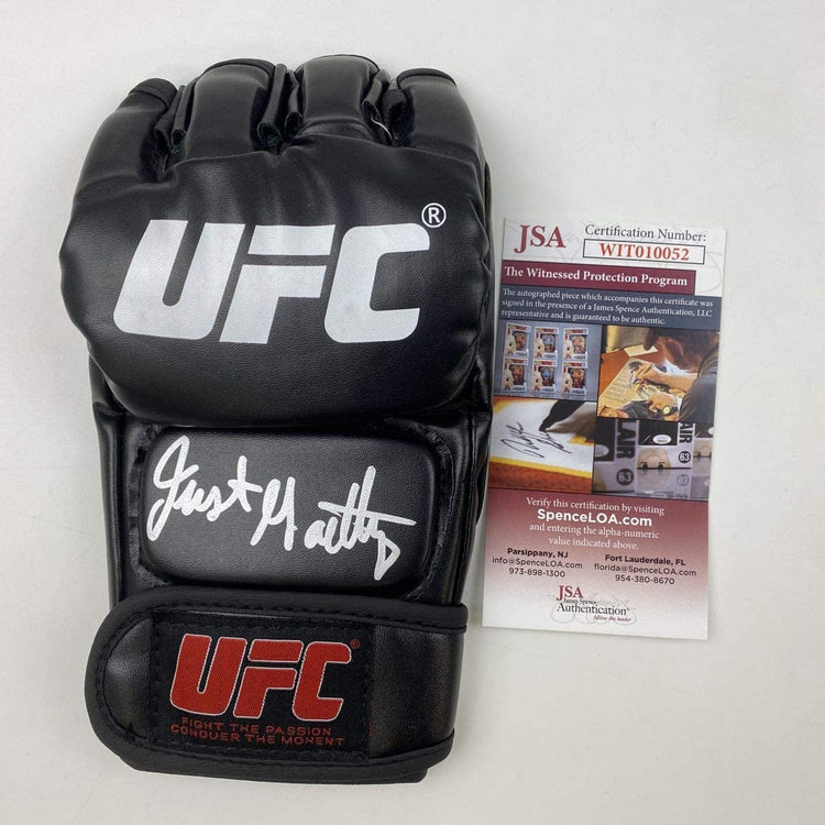 Autographed/Signed Justin Gaethje UFC MMA Black Fighting Glove JSA COA Auto