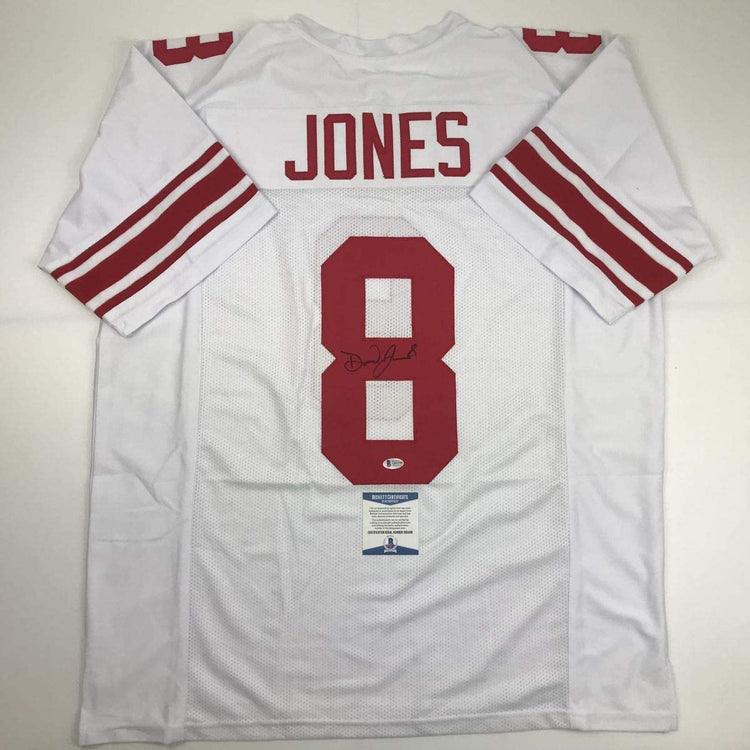Autographed/Signed Daniel Jones New York White Football Jersey Beckett BAS COA