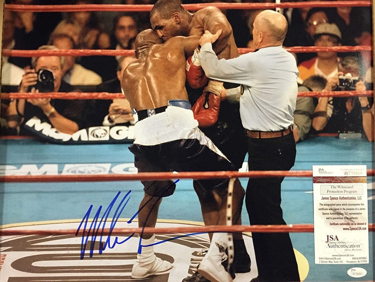 Autographed/Signed Mike Tyson vs. Evander Holyfield Bite Biting Boxing 16x20 Photo JSA COA