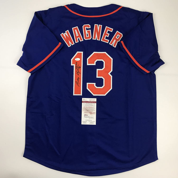 Autographed/Signed Billy Wagner"422 Saves" New York Blue Baseball Jersey JSA COA