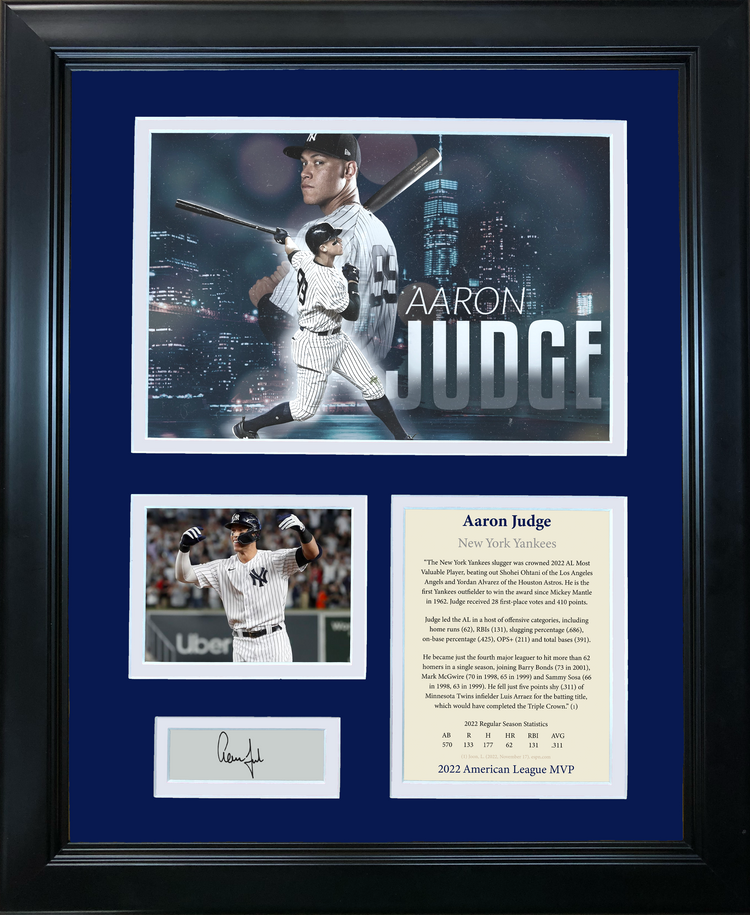Framed Aaron Judge AL MVP 2022 Facsimile Laser Engraved Signature Auto New York Yankees Baseball 11"x14"Photo Sig Collage